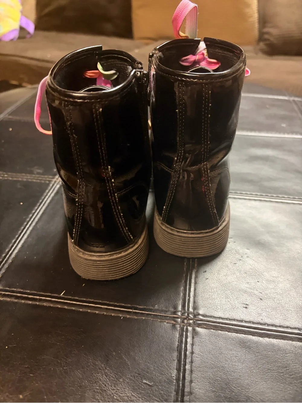 The Children's Place Black Patent Ankle Boots with Rainbow Laces